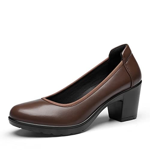 DREAM PAIRS Women's Chunky Closed Toe Low Block Heels Work Pumps Comfortable Round Toe Dress Wedding Shoes Nereida,Size 6,Brown,SDPU2230W