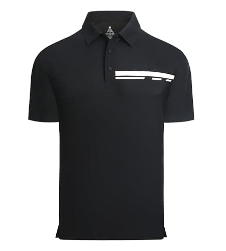 Mens Pique Golf Shirt Moisture-Wicking Short Sleeve Polo Shirts,Black,XL
