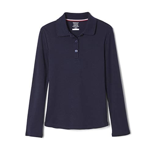 French Toast Girls' Uniform Long Sleeve Polo with Picot Collar (Standard & Plus), Navy, 2T