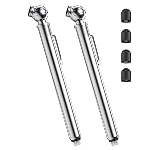 DigitPro Pencil Tire Pressure Gauge 2 Pack, 10-75PSI Air Pressure Gauge with Tire Caps, Stainless Steel Body, 3 Measurements (±2% Span) for Cars, RVs, Bicycles