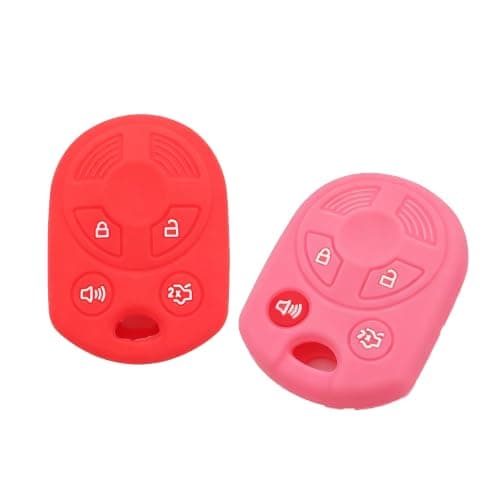 2pcs 4Button Soft Rubber Keyless Entry Remote Car Key Fob Cover Case for Ford Escape Explorer Mustang Transit Fusion Focus Lincoln Navigator Zephyr, Red Pink