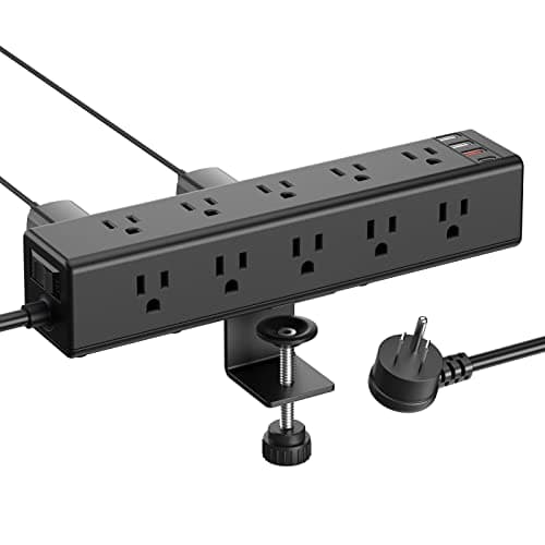 CCCEI Standing Desk Clamp Power Strip with 15 Outlets, Black Desktop Edge Mount Surge Protector Outlet, Fast Charging USB-A and 45W USB-C Ports, 10 FT Flat Plug, Black Fit 1.6 inch Table top.