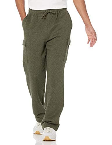 Amazon Essentials Men's Relaxed Fit Cargo Fleece Sweatpants with Open Bottom, Olive Heather, Large