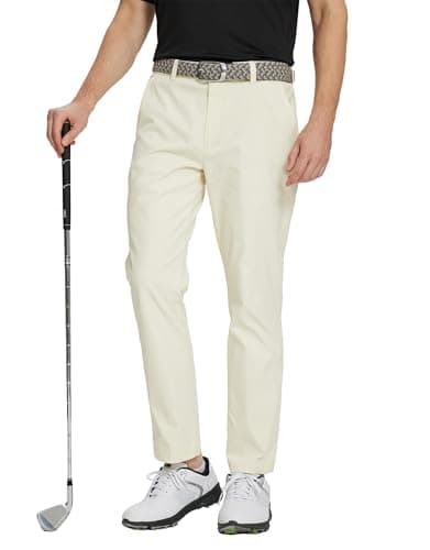 M MAELREG Mens Golf Pants Flat Front Waterproof Lightweight -30"/32"/34" Slim Fit Chino Casual Dress Pants for Men Beige
