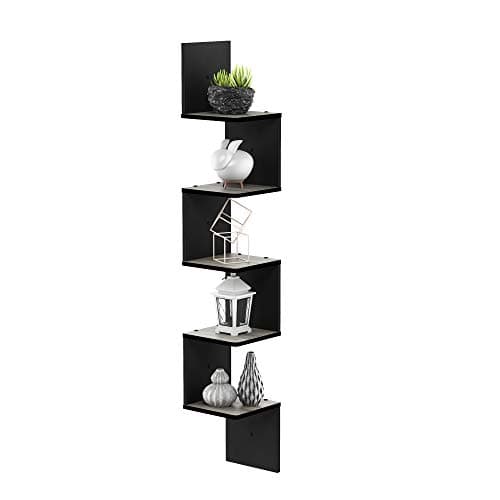 Furinno ROSSI Corner Floating Shelves for Wall, 5-Tier Corner Square Wall Shelf, S-shape Radial Floating Book Shelf, Easy Assembly, for Bathroom, Bedroom, Living Room, French Oak