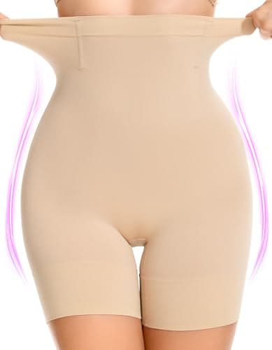 SIMIYA Shapewear Tummy Control Shorts for Women, 5-IN-1 Body Shaper High Waisted Girdle Boyshort Slip Short for Under Dresses Nude