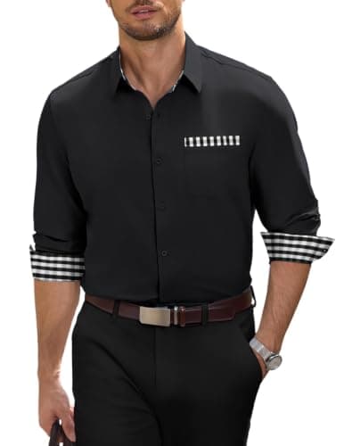 COOFANDY Men's Long Sleeve Button Down Wrinkle Free Dress Shirt Black