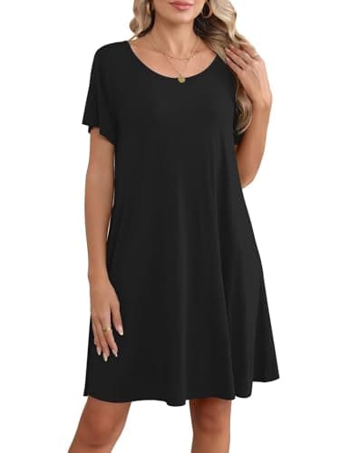 BELAROI Plus Size Dress for Women Summer T Shirt Dresses Flowy Scoop Neck Short Sleeve Tunic Dress with Pockets Casual Swing(5X,Black)