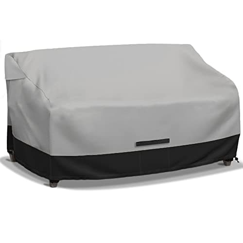 zenicham Fade and Tear Resistant Patio Loveseat Covers, Heavy-Duty Waterproof Couch Cover, UV Resistant Outdoor Sofa Cover, Lawn Patio Outdoor Furniture Covers, Gray/Black 54Wx37Dx35H Inch