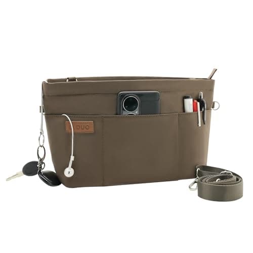 D.DUO Bag Organizer Insert, Crossbody Bag, Tote Organizer Insert with Adjustable Bag Strap, Waterproof Nylon Purse Inserts (Brown, XL)