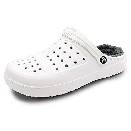 Amoji Mens Fur Lined Garden Clogs Women Winter Fleece Lining Indoor House Slippers D8818 White 9-10 Women/7.5-8 Men