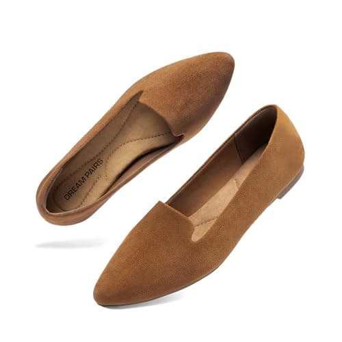 DREAM PAIRS Women's Pointed Toe Slip-On Dressy Flat Shoes Comfortable Business Casual Dress Shoes for Office Work,Size 6.5,Tan,DWUMSP2502