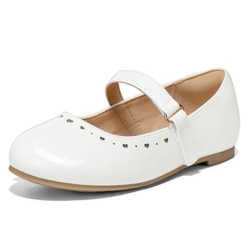 K KomForme Girl's Non-Slip Soft Bow Ballet Flats, 10 Little Kid, White Heart