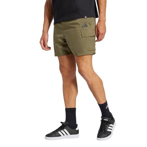 Adidas Men's Essentials Linear Chelsea 7-Inch Sportswear Shorts, Olive Strata/Black, Small/Tall