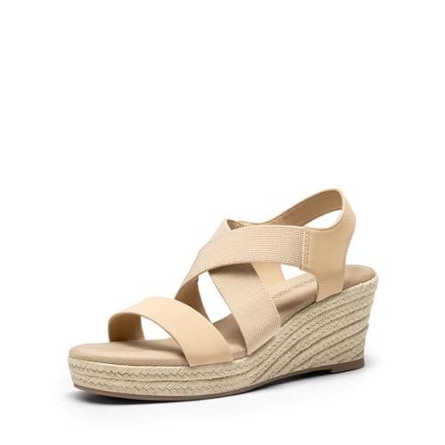 DREAM PAIRS Womens Platform Espadrilles Wedge Sandals, Slip on Elastic Ankle Strap Sandals for Women Casual Dressy Summer,Size 8.5,Nude-Nubuck,SDPW2406W