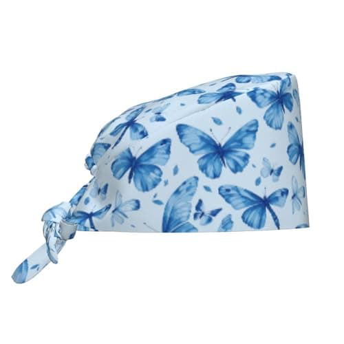 Butterfly Surgical Caps Men Women, Scrub Cap with Sweatband Adjustable