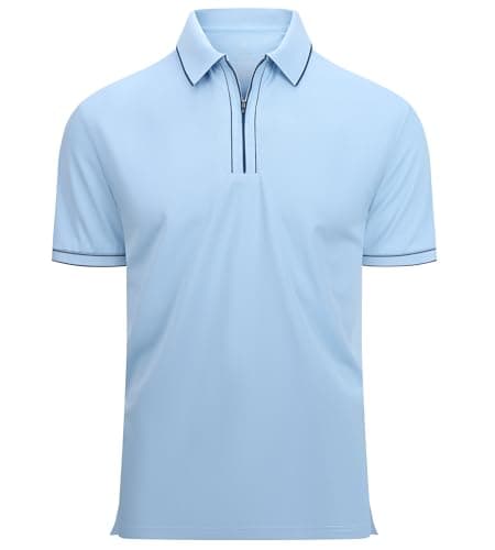 Mens Zipper Golf Shirt Moisture Wicking Fashion Polo Shirts,Blue,S