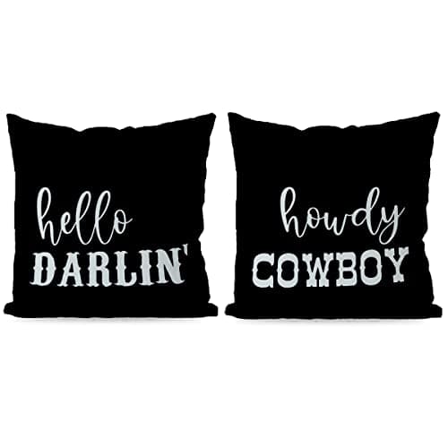 KEUSPI Western Throw Pillow Covers 18x18 Set of 2,Western Home House Decor for Couch Bedroom Living Room Black Pillow Covers Decorative for Western Bedding Decor Cowboy Couple Gifts