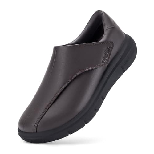 FitVille Men's Diabetic Dress & Casual Slip On Oxfords - Adjustable Business Formal Wedding Shoes - Orthopedic Sneakers for Swollen Feet - Brown, 8 Wide