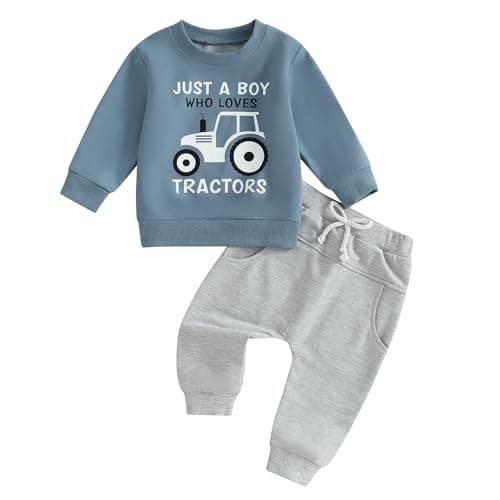 WZTYYDS Baby Boy Clothes Funny Letter Long Sleeve Sweatshirt Pullover Tops Joggers Pants Set Toddler Fall Winter Outfits (Just a boy-Blue, 3-4 Years)