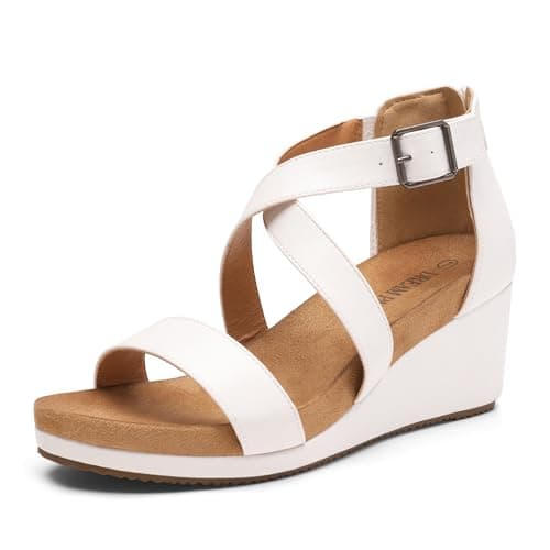 DREAM PAIRS Women's Open Toe Buckle Ankle Strap Summer Platform Wedge Sandals,Size 5.5,White/Pu,NINI-2