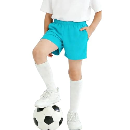 YAGATA Toddler Boys Girls Shorts Kids Athletic Basketball Short Pants Solid Cotton Summer Soccer Shorts Youth 4-5t Lake Blue 120