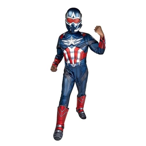 MARVEL Captain America Official Youth Halloween Costume - Premium Quality Padded Jumpsuit with Plastic Mask (XL)