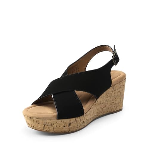 DREAM PAIRS Women's Comfortable Ankle Strap Platform Wedge Sandals for Women Casual Dressy Summer,Size 11,Black,DWUMWS2526