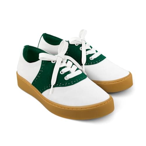 Hot Chocolate Design Lace-Up Casual Sneakers, Saddle Green – Flat Sole Sneakers for Women, Green & White Color Block Canvas Upper, Vintage Retro Sporty Design Sneakers — Size 37
