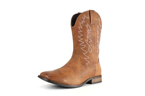 IUV Cowboy Boots For Men Western Boot Durable Classic Embroidered Square Toe Traditional Boots