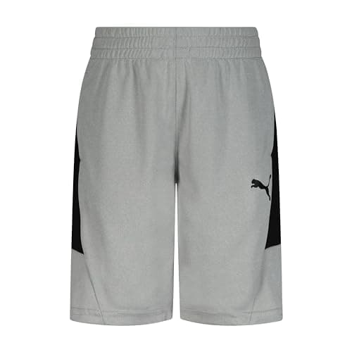 Puma Boys' Rebel Side Stripe Performance Athletic Short, Lt Heather Grey, L, 14-16