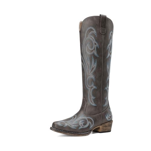 DREAM PAIRS Women's Cowboy Knee High Western Boots,Size 8.5,Dark Brown