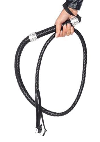 Leg Avenue Womens Faux Leather 54" Inch Braided Whip with Rhinestone Handle Costume Accessory, Black, O/S