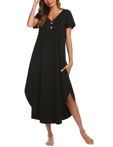 Ekouaer Womens Full Length Nightgowns Soft And Comfy Sleepshirt With Pocket