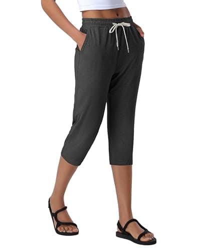 Pioneer Camp Capri Joggers Womens Ladies Capri Sweatpants Lightweight Workout Stretchy Drawstring Yoga Knit Lounge Summer Pants for Women 2024 Heather Black