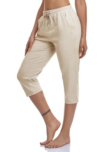 VEOBIKE Women's Joggers Capri Pants Cotton Jersey Pants Drawstring Active Workout Sweatpants Loose Lounge Crop Pants Pockets
