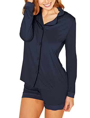 Cosabella Women's Bella Long Sleeve Top & Boxer Pajama Set, Navy/Navy, Small