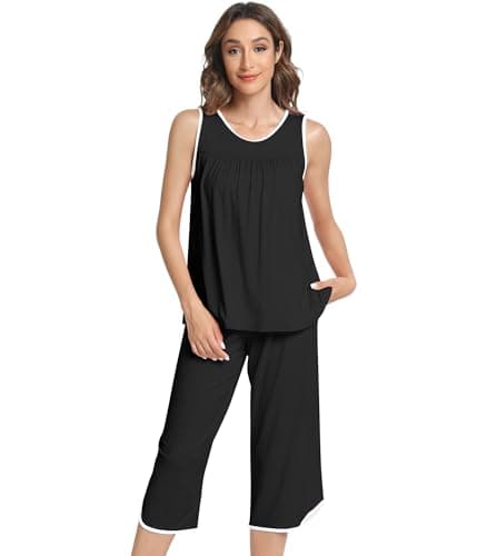 NACHILA Bamboo Viscose Pajamas for Women Cooling Capri Sleeveless Pjs Sets