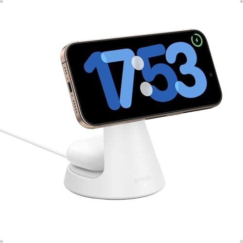 Anker MagSafe Compatible 2-in-1 Charging Stand, iPhone 16 Wireless Charger, Qi2 Certified 15W Ultra-Fast,Adjustable and Super Strong,for iPhone 16/15/14/13/12 Series,AirPods (White, No Adapter)