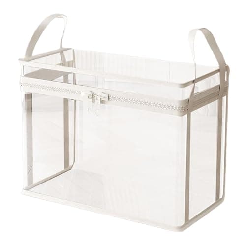 FashionCha Stuffed Animal Storage Bin Toy Organizer Bag Clear Doll Display Container with Zipper Handle Made from PVC Suitable for Living Room Nurs, Cream White