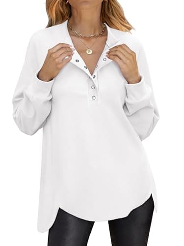 ANRABESS Sweatshirt for Women Oversized Henley Tunic Tops,White,XL