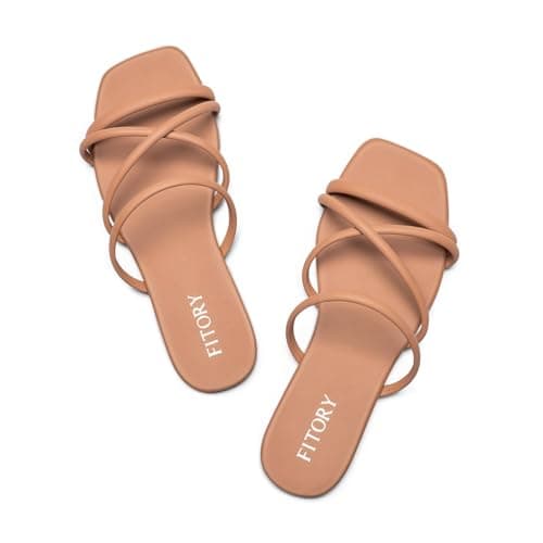 FITORY Women's Slide Sandals, Chic Cross-Strap & Comfy Flat shoes for Summer Camel Size 10