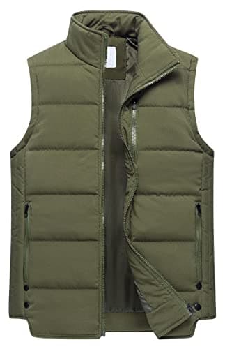 Chrisuno Women's Lightweight Outwear Sleeveless Zip Up Short Vest Stand Collar Warm Outerwear Vests Army Green L