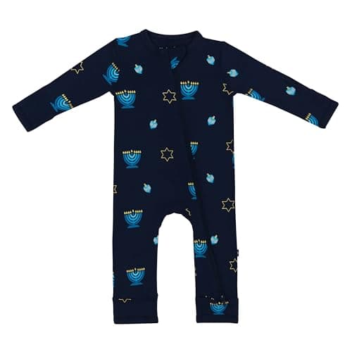 KYTE BABY Soft Bamboo Rayon Rompers, Zipper Closure, 0-24 Months (Hanukkah, 0-3 Months)