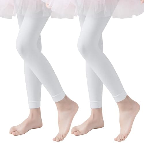 EPEIUS Ballet Tights for Girls Footless Dance Tights Toddler Ultra Soft School Stockings Kids Leggings Pantyhose 5-8 Years Ballet White 2 Pack