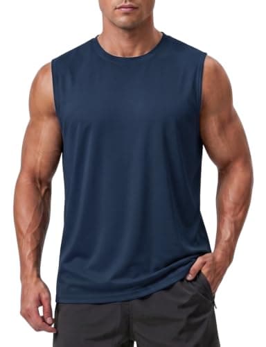 meioro Men's Workout Sleeveless Shirts Quick Dry Tank Tops (Navy, L)