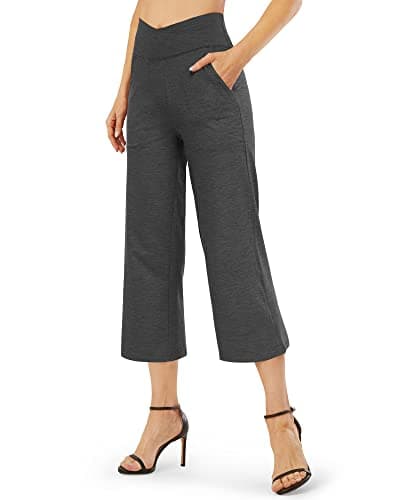 G4Free Trouser Style Yoga Capri Pants,Charcoal Heather,S,Extra Tall