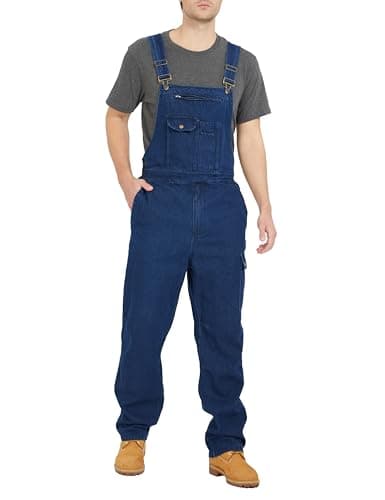 Ubon Denim Bib Overalls for Men, Relaxed Fit Work Jeans, Indigo Rigid 34*32