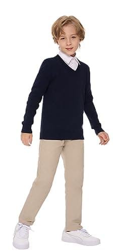 SMINLING Pinker Boys Sweater Pullover School Uniform V-Neck Soft Cotton Clothing(Navy,5-6 Years)