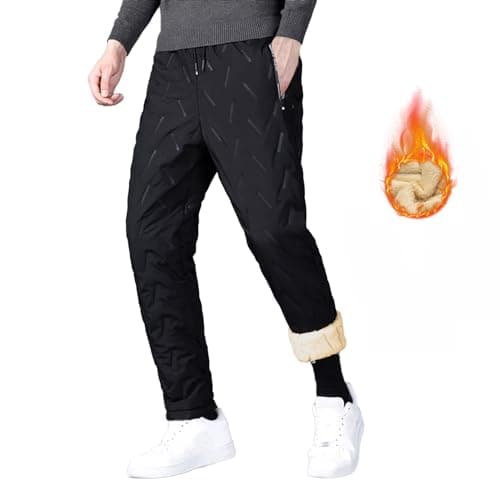 Wirltte Men's Winter Fleece Sweatpants Joggers Active Sherpa Lined Pants with Zipper Pockets Black L